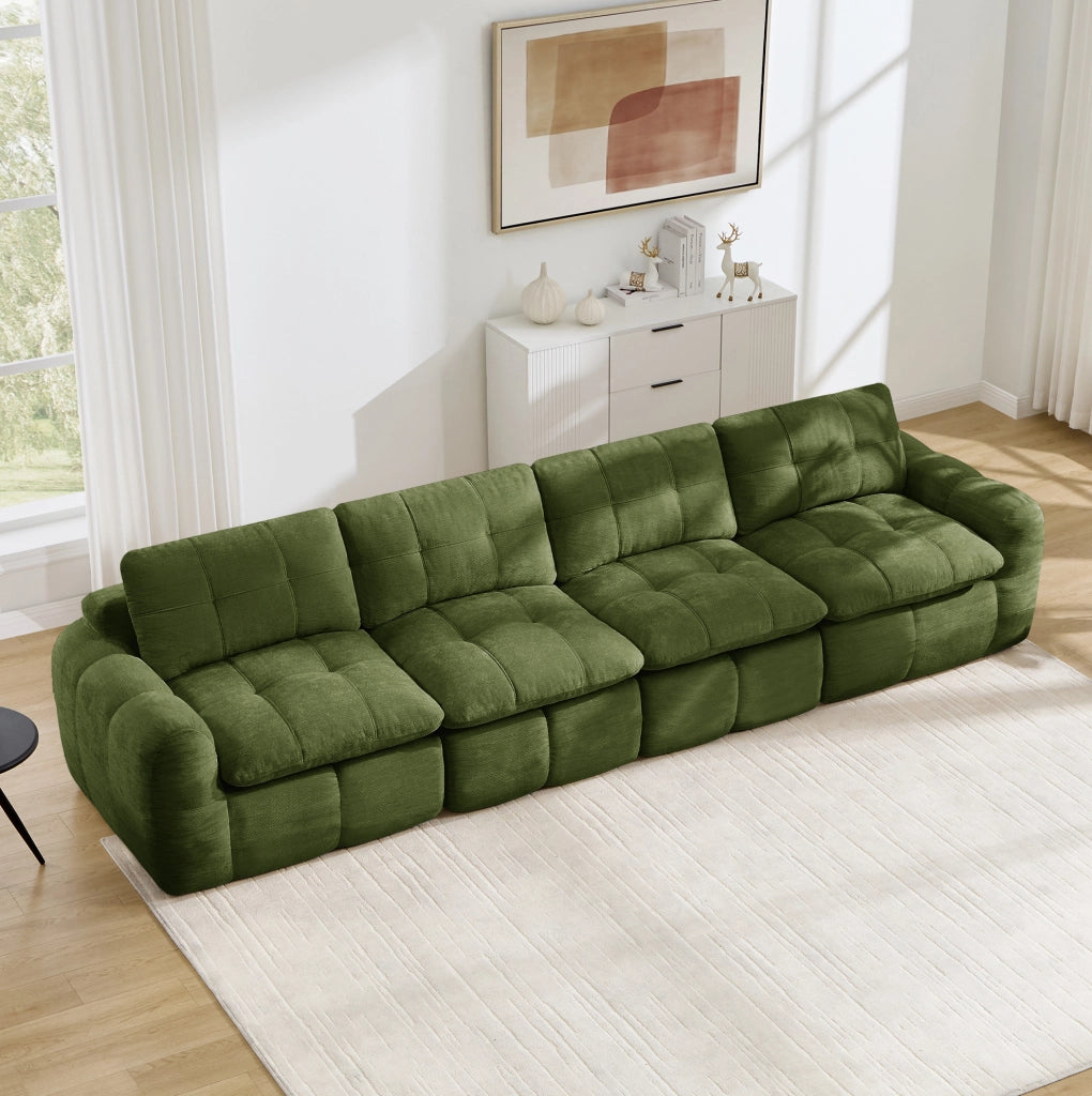 Divano modulare senza telaio in ciniglia 334 × 97 × 68 cm verde
