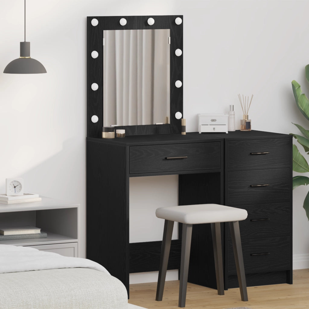 Tavolo da Toeletta con Luci LED Rovere Nero 50x41x135 cm
