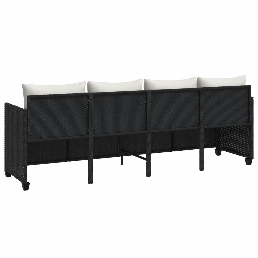 Lettino Prendisole con Cuscini Nero in Polyrattan 368326