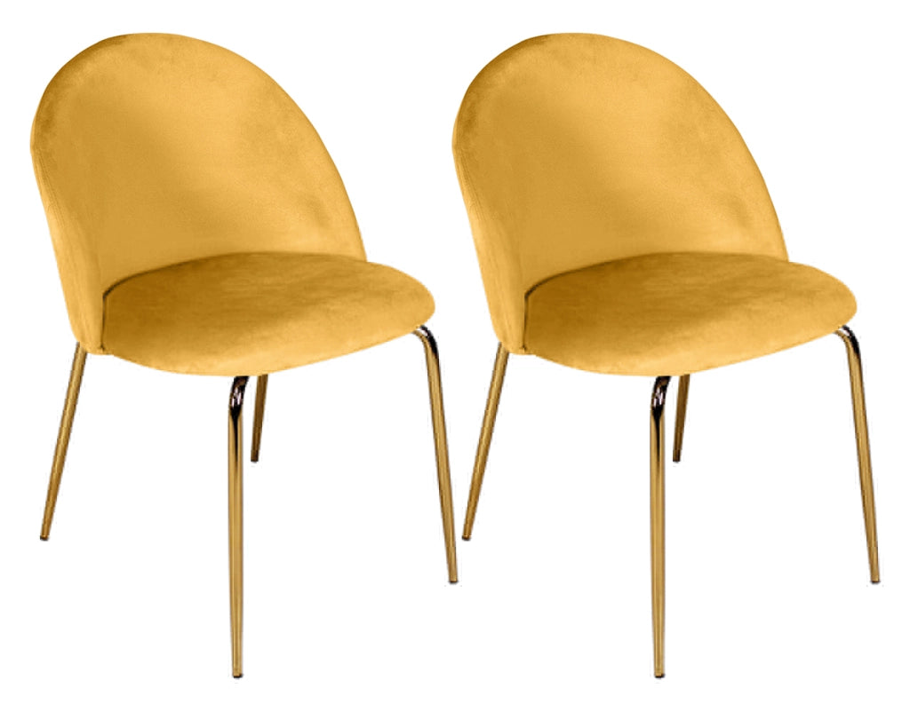 Set di 2 sedie da pranzo imbottite in velluto giallo senape piede oro - Nicole - SD32NIG