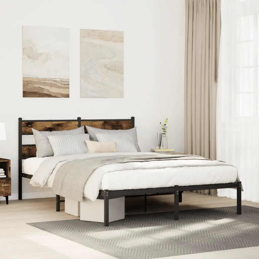 vidaXL Giroletto senza Materaso in Metallo Rovere Fumo 140x200 cm