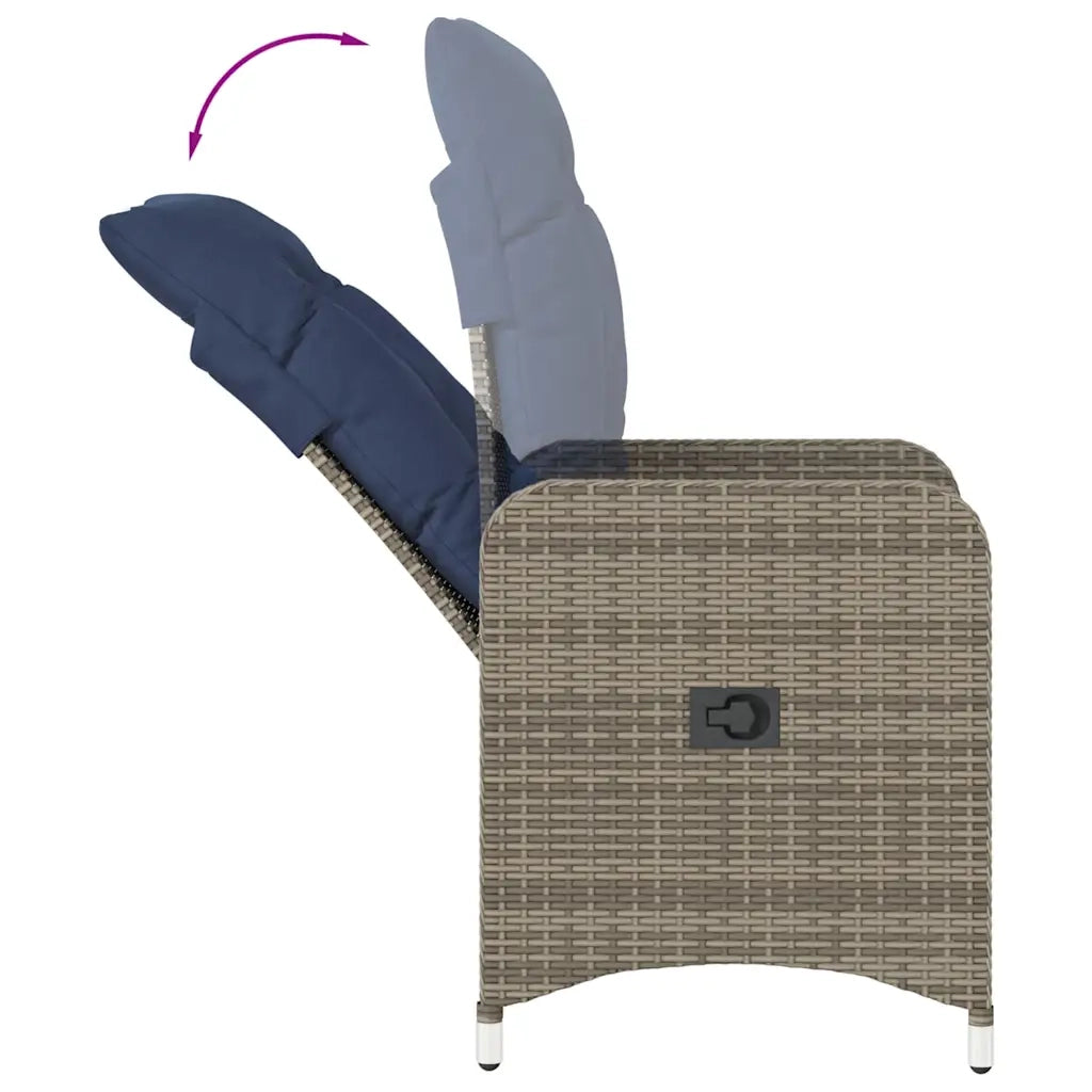 vidaXL Sedia da giardino reclinabile con cuscini grigia in polyrattan