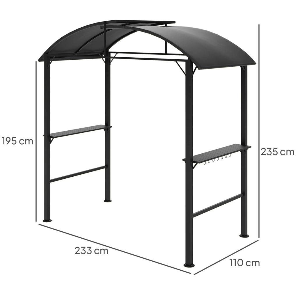 Pergolato Da Barbecue Con Doppio Tetto E Ripiani – 233 X 110 X 235 Cm – Acciaio – Grigio Scuro – Ventilazione Per Griglia