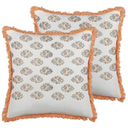 Set di 2 cuscini decorativi bianchi e arancioni cotone 45 x 45 cm motivo floreale nappe fatto a mano rivestimento sfoderabile con imbottitura boho style