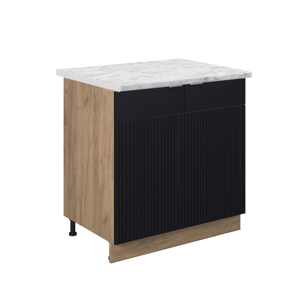 Mobiletto base cucina Fame-Line Nero rigato/Rovere dorato 80 cm con ripiano, PL Marmo Vicco