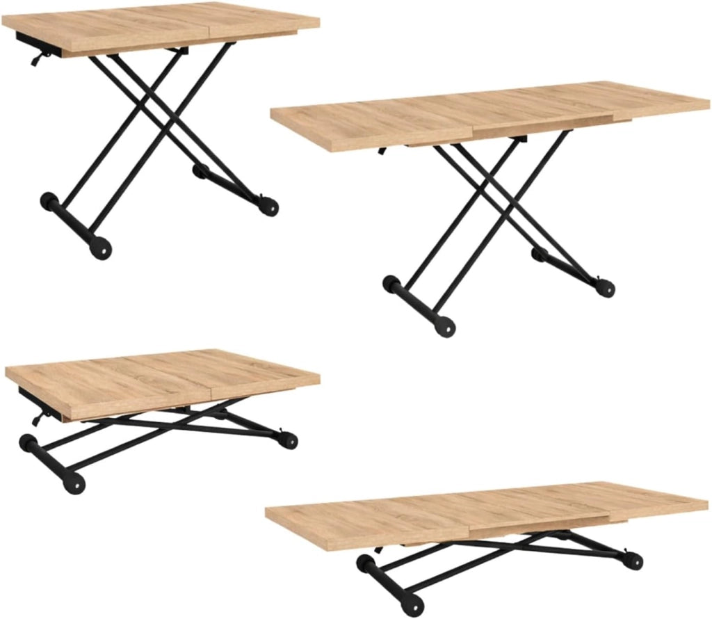 Tavolino di design industriale in legno e nero ALTURA, allungabile e trasformabile in tavolo da pranzo rettangolare