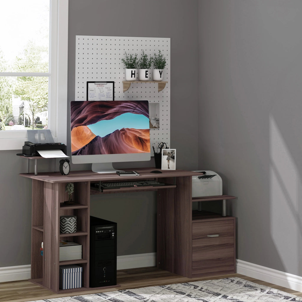 EasyComfort Scrivania per PC da Camera e Ufficio con Cassetto e Scaffale in Legno
