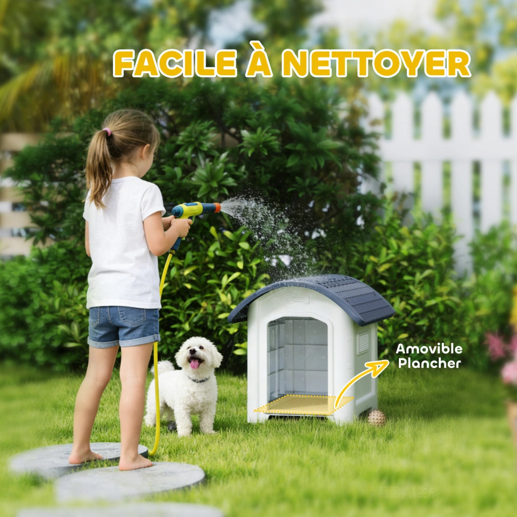 Casetta per Cane Esterno in Plastica con Pavimento Sollevato ¨C zephmum ¨C Grigio