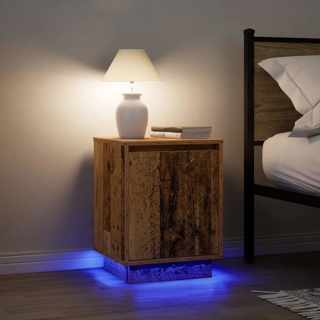 vidaXL Comodino con Luci LED Legno Antico 38x34x50 cm