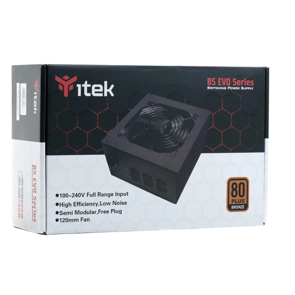 Alimentatore Itek BS650 Evo - 650W Output - Semi-Modulare - Ventola HDB 12cm - 80 Plus EU Bronze - PFC Attivo - ATX