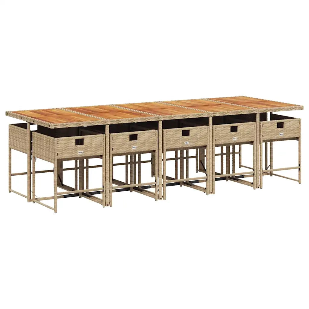 Set da Pranzo da Giardino 11 pz con Cuscini Beige in Polyrattan