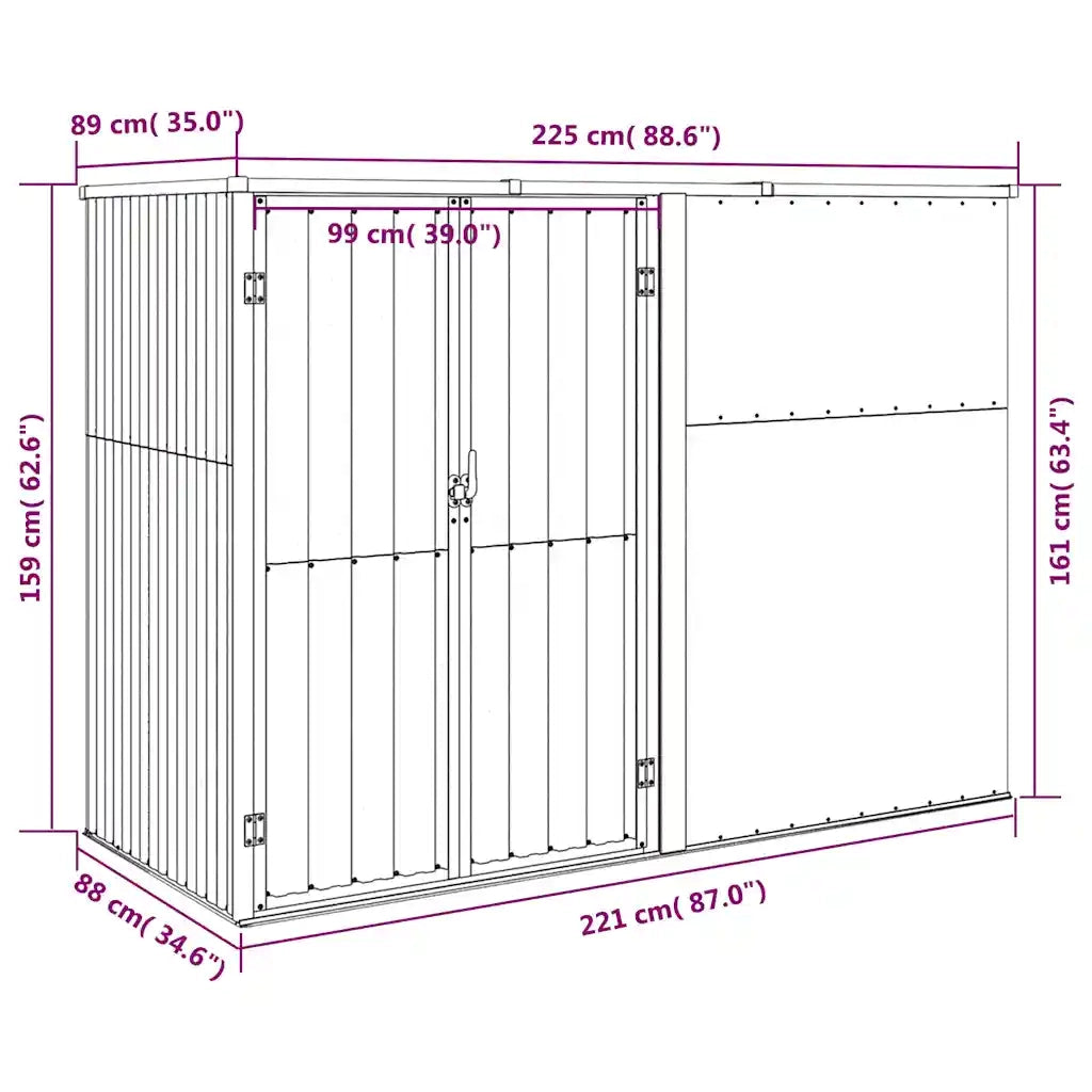 Capanno per Attrezzi Grigio 225x89x161 cm Acciaio Zincato