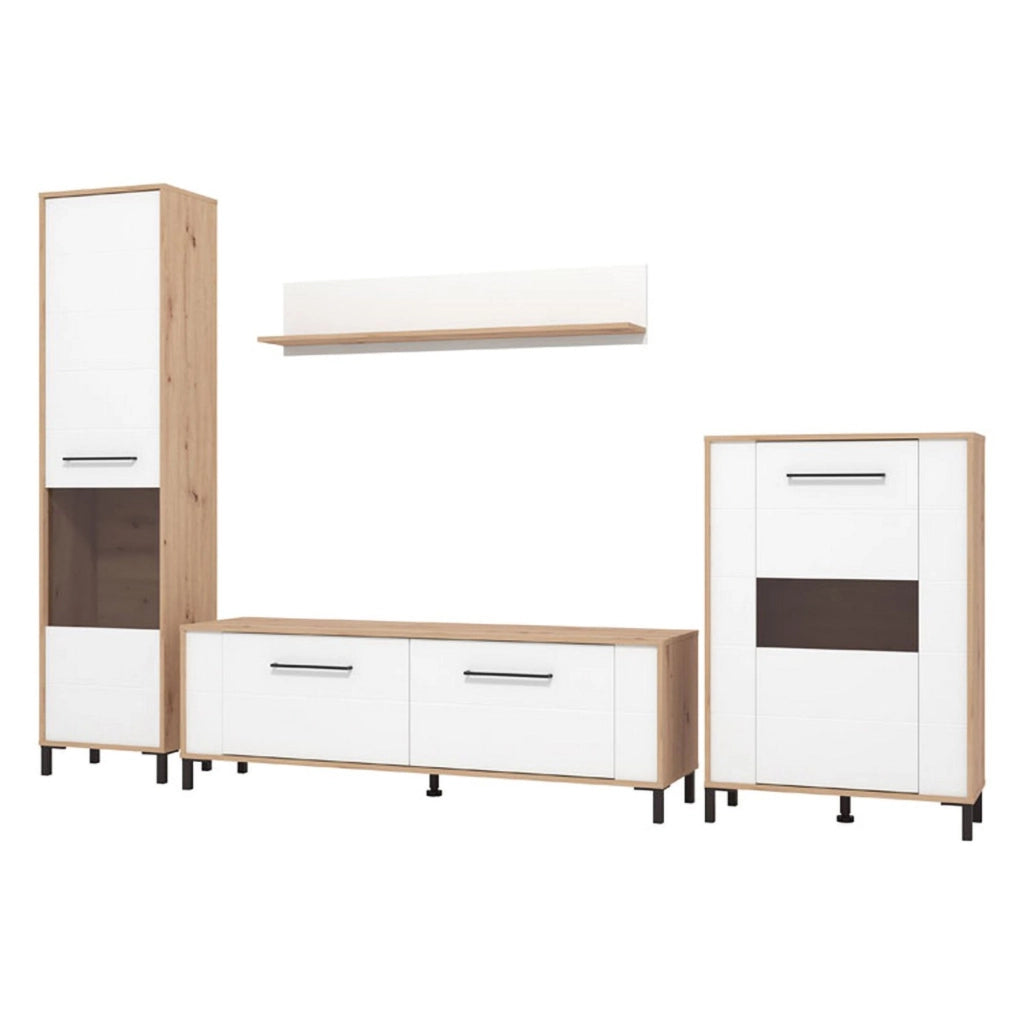 Mobile Soggiorno Cimbergo, Parete Attrezzata Modulabile, 299x40x192.5h cm Bianco Opaco