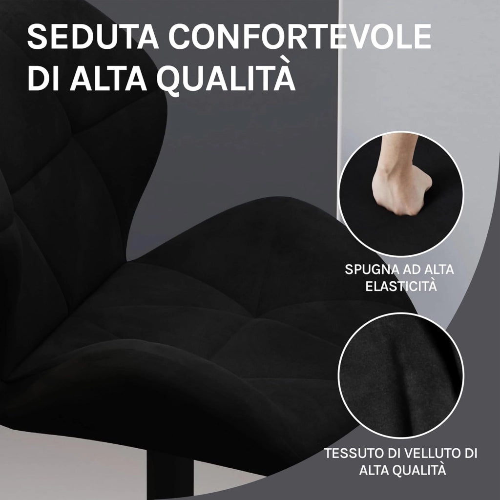 2X Sgabelli da Bar con Schienale Sedia Imbottita Regolabile in Altezza Lift Gas Tessuto Velluto Nero