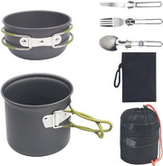 Set di cucina da campeggio 7 pezzi - Set di pentole portatile - Forchette e coltelli pieghevoli - In acciaio inossidabile - Spazio risparmiato - Sicuro per l'alimentazione - Set di servizio da campeggio