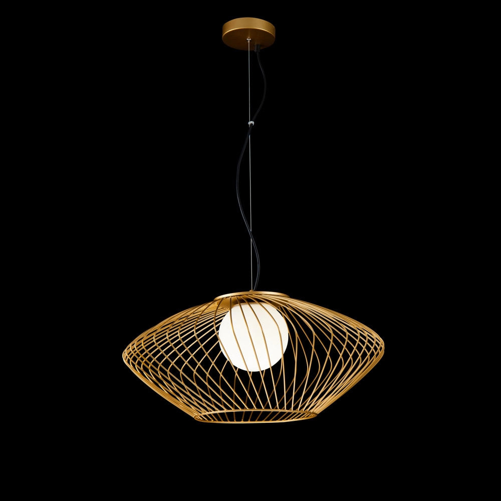 Maytoni Lampadario contemporaneo Plec 1 luce E27 oro metallo diffusore vetro bianco