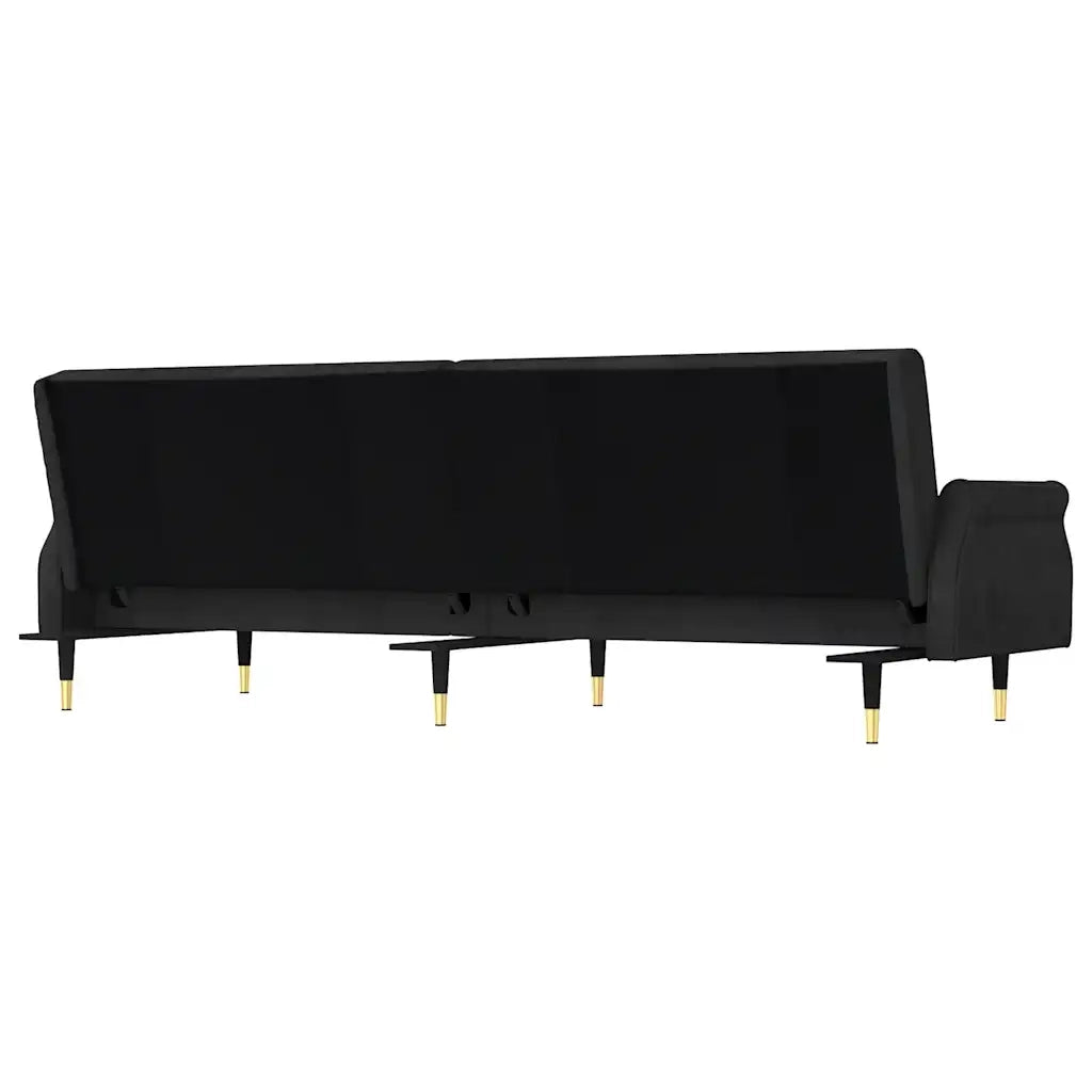 Divano Letto con Cuscini Nero in Velluto 351861