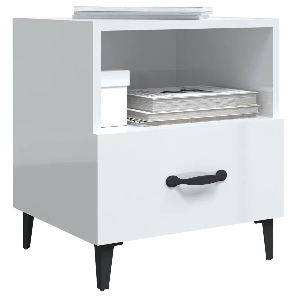 Comodini 2 pz-Set di 2 Tavolino da notte Bianco Lucido in Legno Multistrato