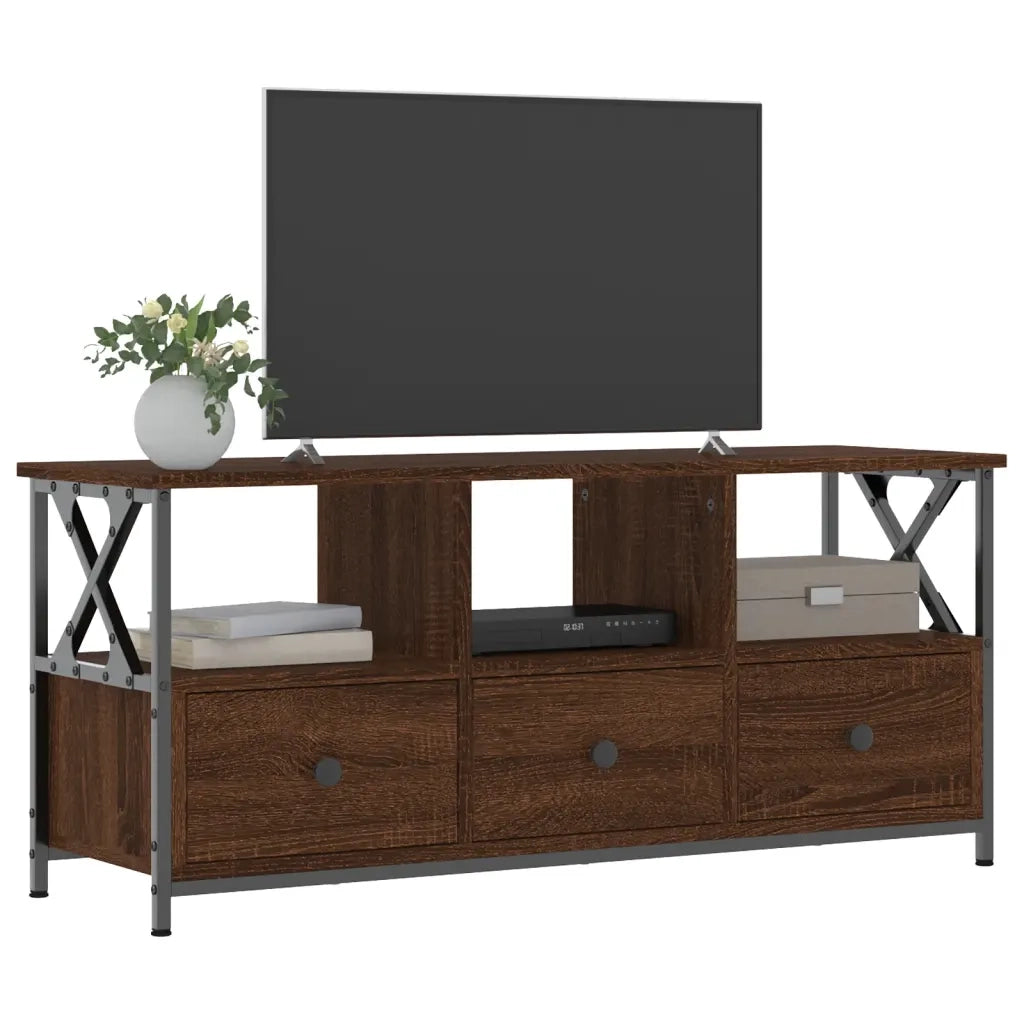 Mobile TV Rovere Marrone 102x33x45 cm Legno Multistrato e Ferro 831792