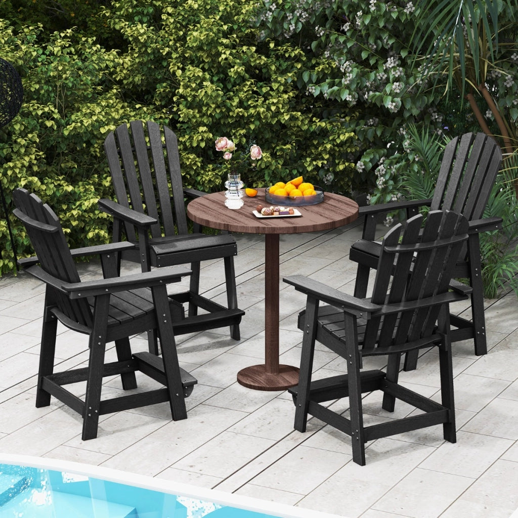 Sedia da bar per esterni con braccioli poggiapiedi, Sedia in HDPE alta adirondack resistente alle intemperie Nero-Sedie da esterno
