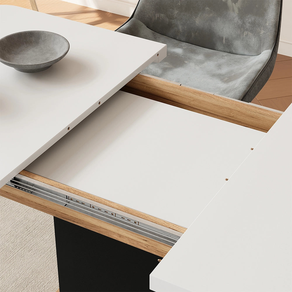 Vicco Tavolo da pranzo Estensibile Rovere bianco/nero/Goldkraft 120/160 x 80 cm con scomparti aperti