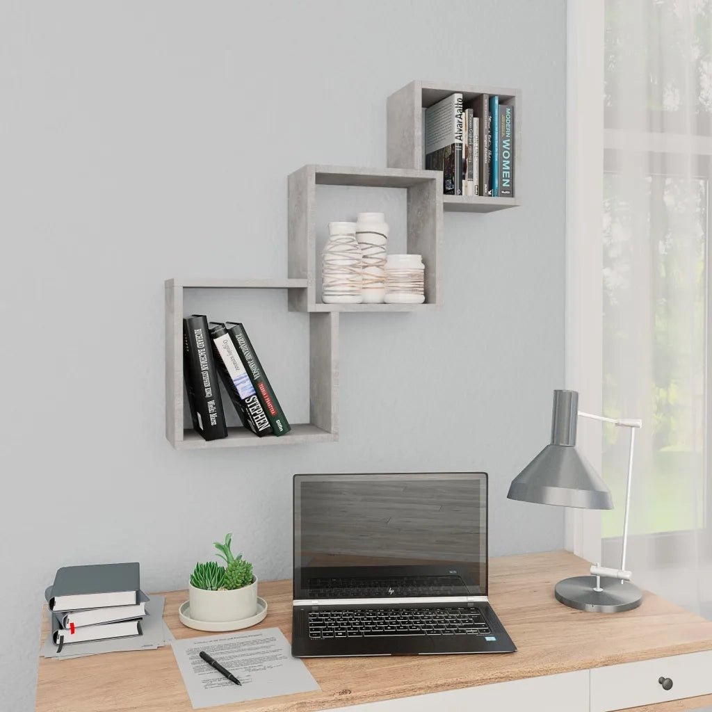 Mensole a Muro | Scaffale Parete | Ripiano a parete Cubiche Grigio Cemento 68x15x68cm Multistrato