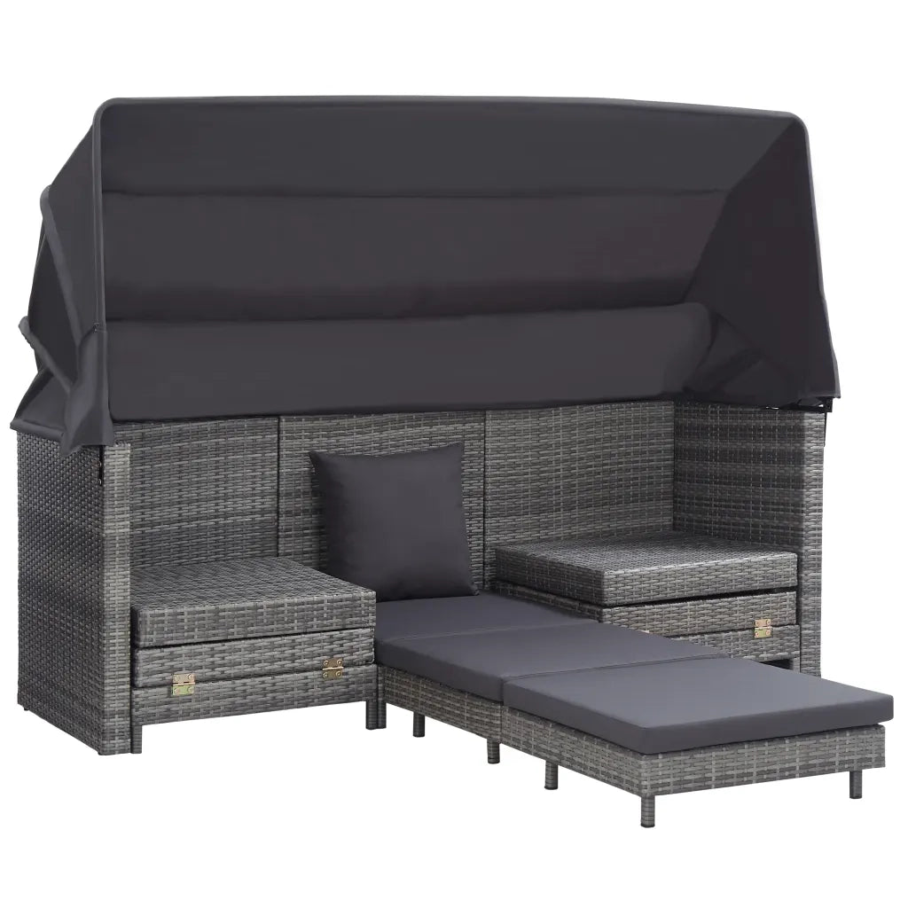 Divano Letto a 3 Posti Estendibile con Tetto Polyrattan Grigio cod mxl 77480