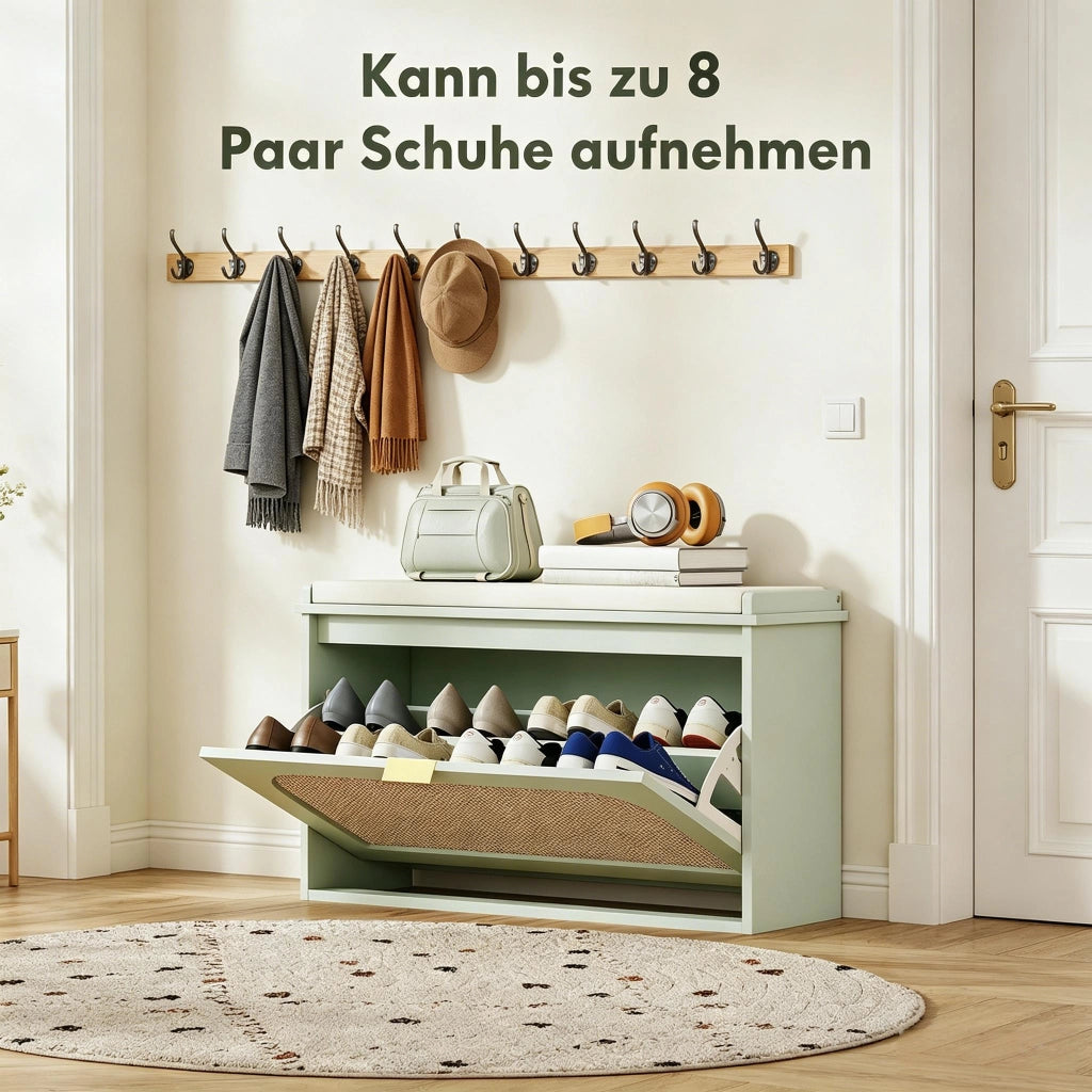 PANCA PORTA SCARPE 80x26x47,5 cm Verde in MDF con cuscino