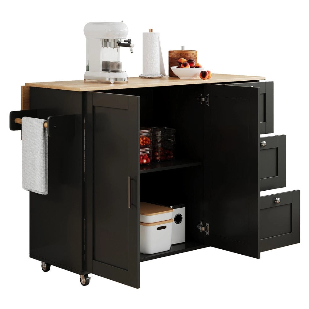 Tavolo da Cucina Multifunzionale con Cassetti e Anta ¨C Xylo ¨C Piano in Rovere, Pieghevole, 135x44x90
