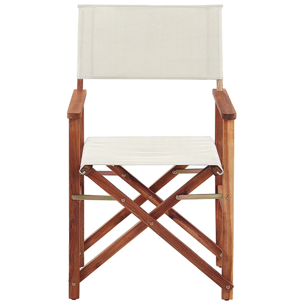 Set di 2 sedie da regista da giardino in legno scuro con tessuto di ricambio in tessuto acacia astratto bianco sporco con 2 Tele intercambiabili