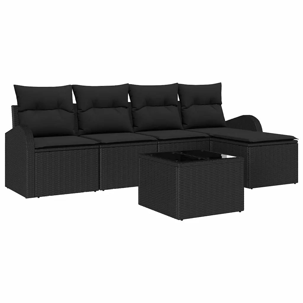 Set Divano da Giardino 6 pcs Nero polyrattan