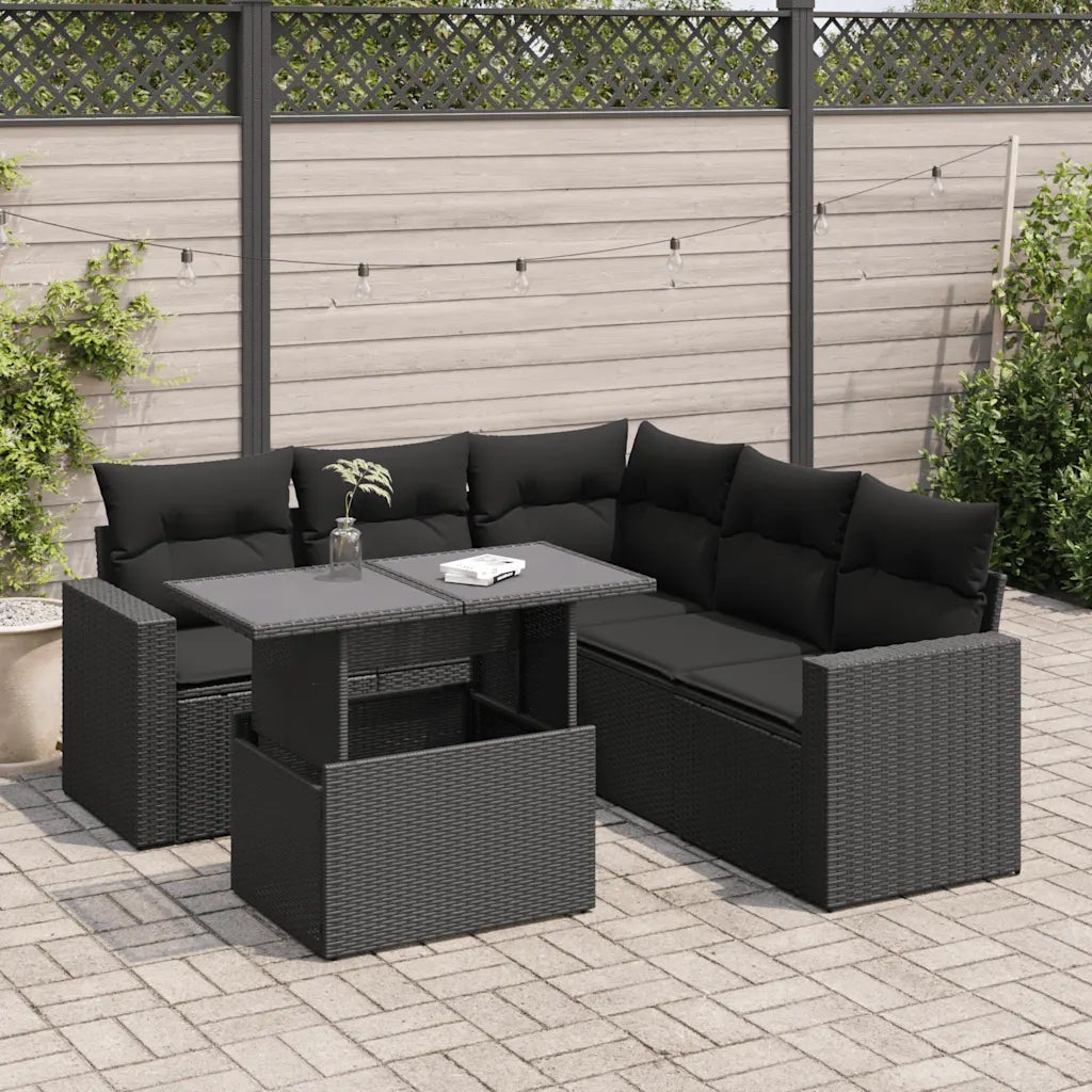 vidaXL Set Divano da Giardino 6 pz con Cuscini Nero in Polyrattan