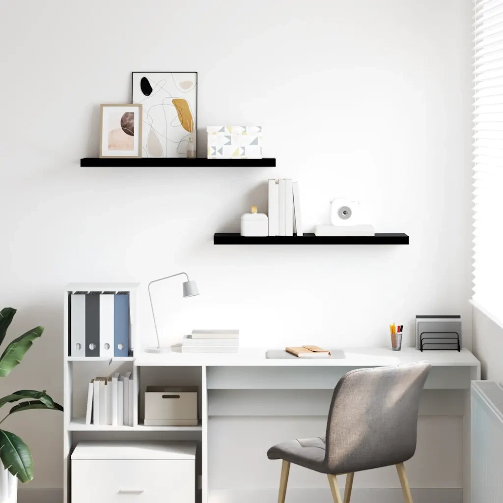 Scaffali a Parete 2 pz Nero Lucido 90x23,5x3,8 cm in MDF cod mxl 33103