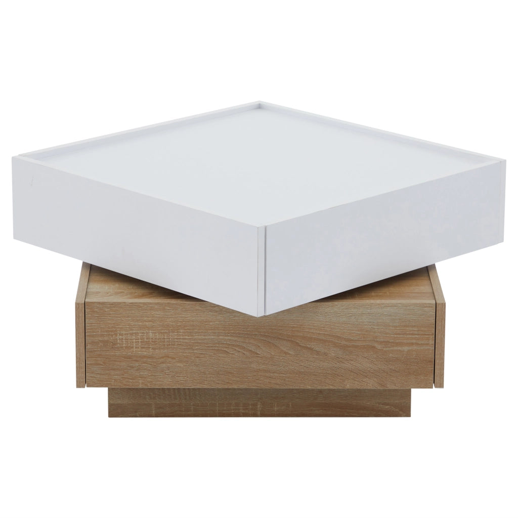 Tavolino da caffè con 2 cassetti e piano girevole 360° per soggiorno 60×60×38 cm