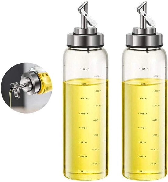 Set di due flaconi da 500ml con chiusura automatica - vetro in vetro non contenente piombo - dispensatore per olio di cucina.