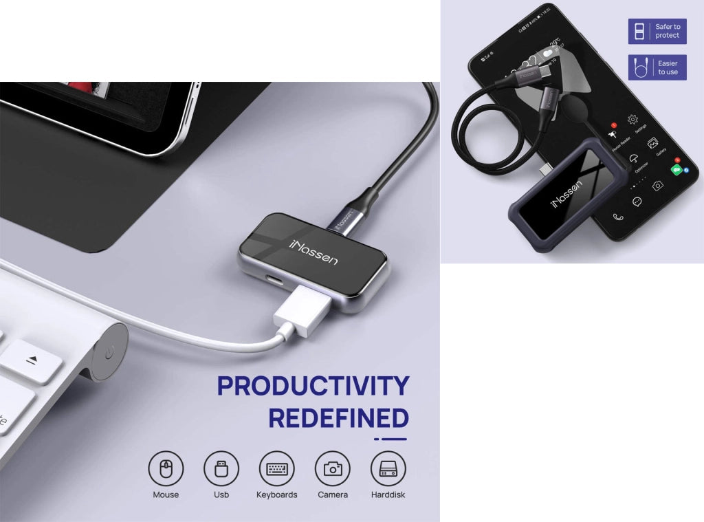 Hub USB-C 3-in-1 iNassen Adattatore HDMI 4K USB 3.0 e Ricarica PD – Compatibile con Smartphone MacBook Pro/Air iPad Pro e XPS