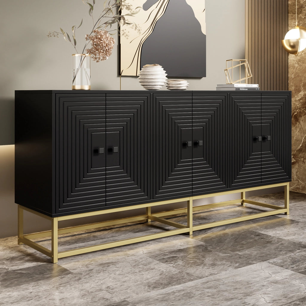 Credenza con 3 Ante Doppie; Frontali a Rilievo; Finitura Opaca; Ampio Contenimento; 160??38??75;5 cm; Truciolare; Nero