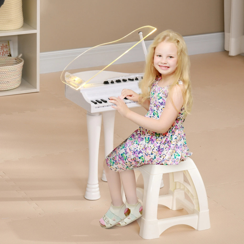 Piano Giocattolo per Bambini con Microfono e Sgabello ¨C zephmum ¨C 37x30,5x60,4 cm Bianco