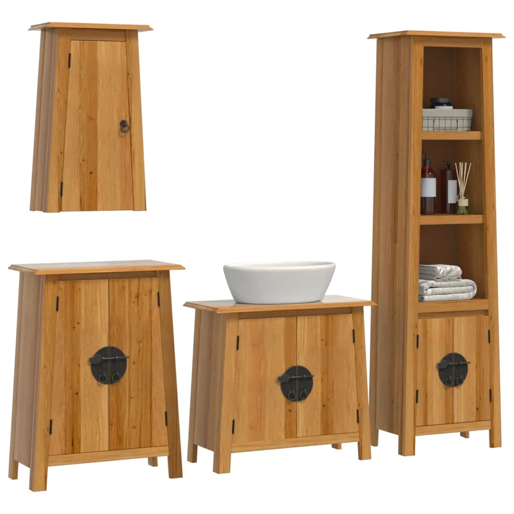 Set Mobili da Bagno 4 pz in Legno Massello di Pino 3223454