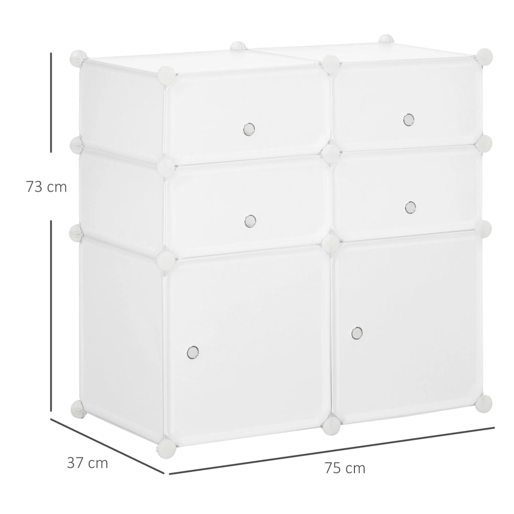 Scarpiera con 6 vani modulari - per ingresso - in plastica e metallo - 75×37×73 cm - bianco
