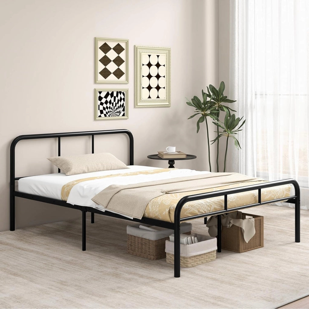 Struttura per Letto Matrimoniale, Letto Piattaforma in Metallo Moderno con Testiera e Pediera, 12 Doghe Metalliche, Silenziosa, Carico 300 kg (Stile 2 190x140cm)