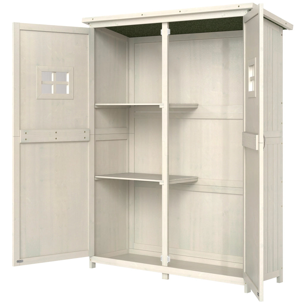 Casetta da Giardino Legno con Porta Doppia. Mensole e Finestre. 127.5x50x164cm