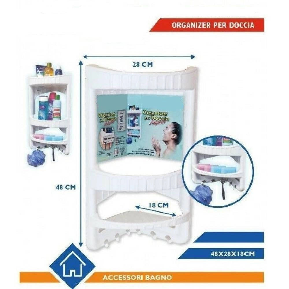 Trade Shop - Organizer In Plastica 3 Ripiani Mensole Angolare Con Bagno Doccia Accessori -