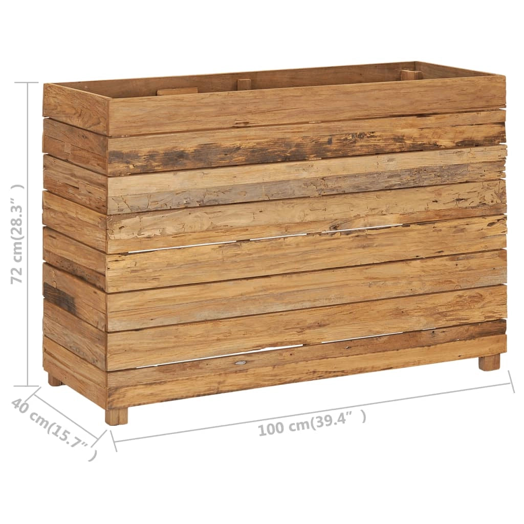 Aiuola rialzata per piante e fiori 100 x 40 x 72 cm legno di teak riciclato e acciaio 02_0000897