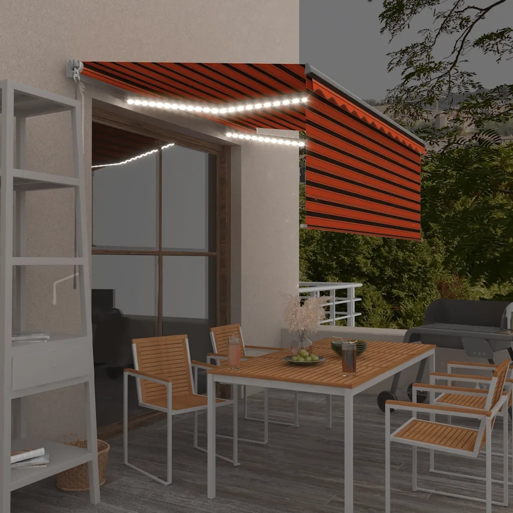 Tenda da Sole Retrattile Manuale LED 3,5x2,5m Arancione Marrone 3069405
