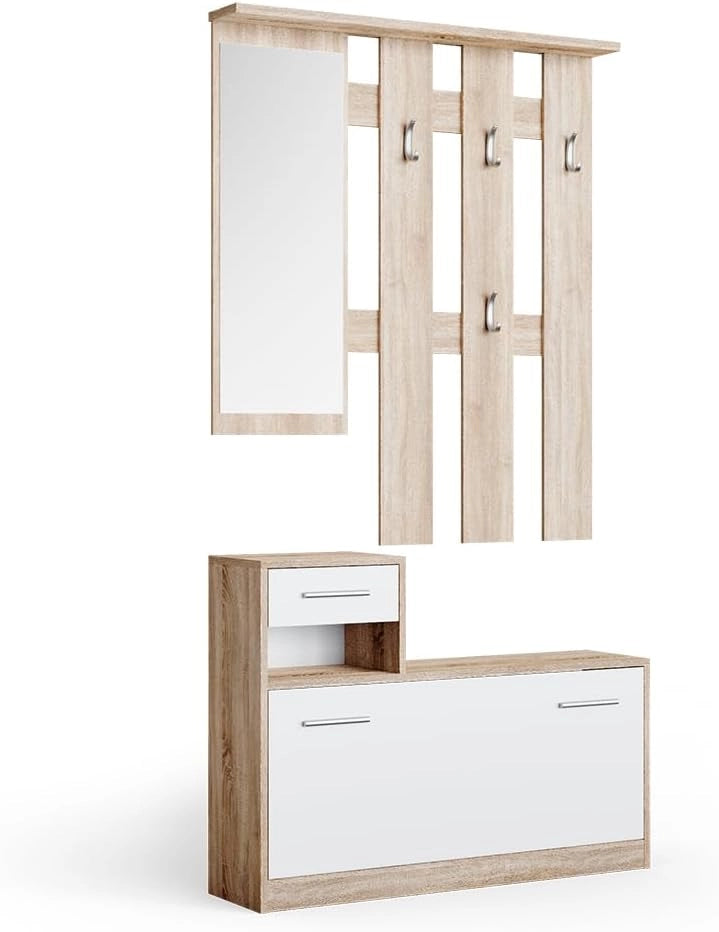 Appendiabiti Billy, Sonoma/Bianco, 100 x 111.6 cm, adatto per montaggio a parete e resistente fino a 40 kg