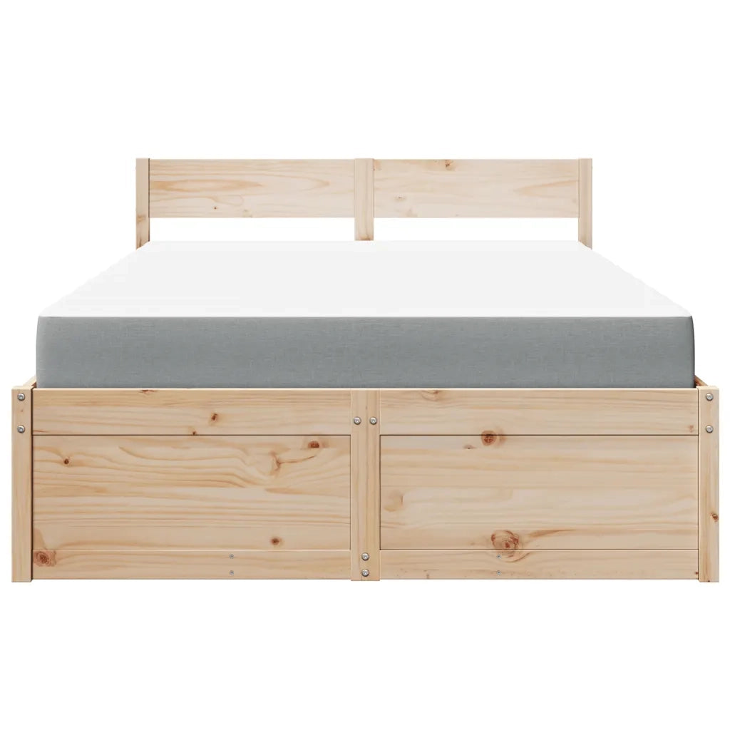 Letto con Cassetti e Materasso 120x190 cm Legno Massello Pino