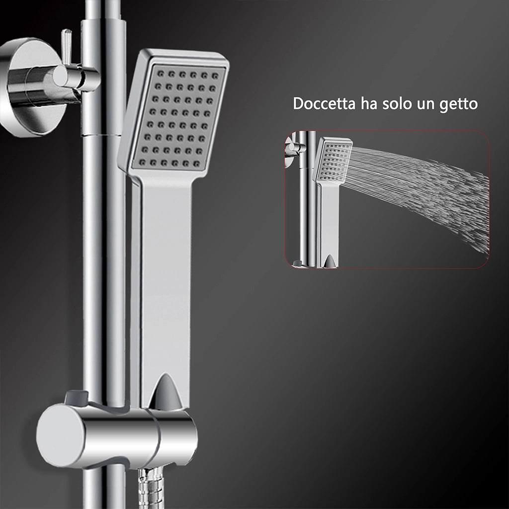 Colonne doccia cromo, soffione doccia quadrato 20x20cm acciaio inox, saliscendi doccia tondo regolabile 72-120cm
