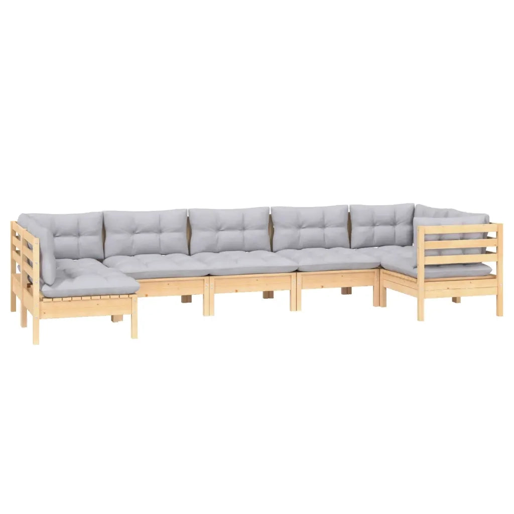 Set Divani da Giardino 7 pz con Cuscini Grigi Massello di Pino cod mxl 38696