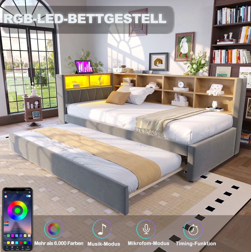 Letto singolo con letto estraibile 90x200 cm grigio scuro